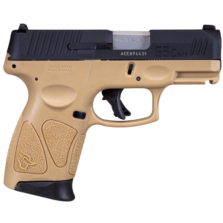Taurus 1G3C931T G3CCompact Frame 9mm Luger 12+1 3.26" Matte Stainless Steel Barrel, Matte Black Tenifer Serrated Steel Slide, Tan Polymer Frame w/Picatinny Rail, Black Polymer Grip, Right Hand
