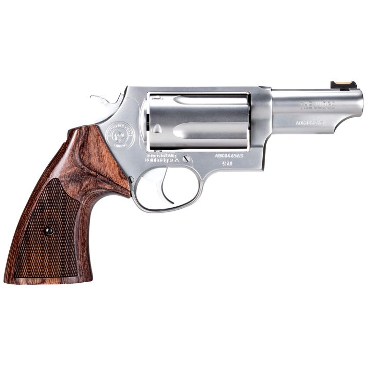 Taurus 2441EX039 Judge Executive Grade Medium Frame 45 Colt (LC) 410 Gauge 5rd 3" Hand Polished Satin Stainless Steel Barrel, Hand Polished Satin Stainless Steel Cylinder & Frame, Wood Grip