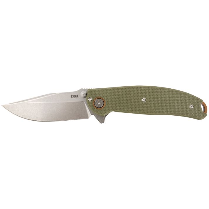 CRKT 2471 Butte3.36" Folding Plain Stonewashed D2 Steel Blade/OD Green G10 Handle Includes Pocket Clip
