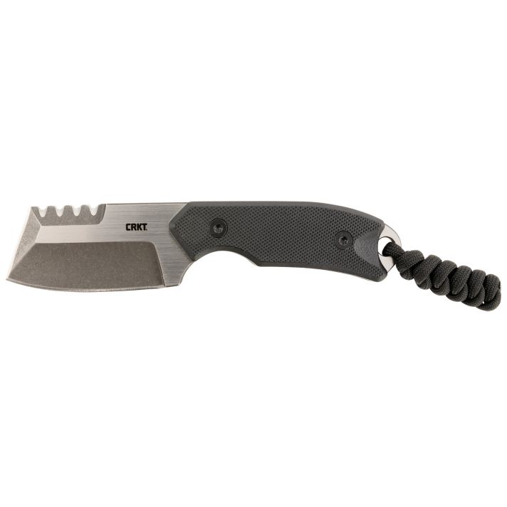 CRKT 4036 RazelCompact 2.32" Fixed Plain/Top Veff Serrations Brushed Stonewashed D2 Steel Blade, Black G10 Handle, Includes Cord Fob/Sheath