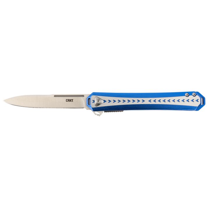CRKT 6710 Stickler3.38" Folding Plain Satin 12C27 Sandvik Blade/ Blue & Silver Aluminum Handle Includes Pocket Clip