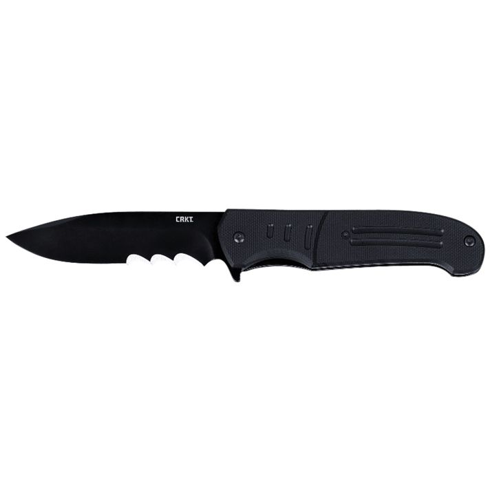 CRKT 6885 Ignitor3.48" Folding Drop Point Part Serrated Black Oxide 8Cr13MoV SS Blade/Black G10 Handle Includes Pocket Clip