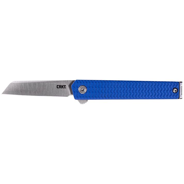 CRKT 7083 CEO Microflipper Micro 2.21" Flipper Sheepsfoot Plain Satin 12C27 Sandvik Blade, Blue Textured w/Silver Liner & Accents Aluminum Handle, Includes Pocket Clip