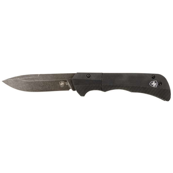 Templar Knife AAABK321 Auto Assist3.50" Folding Drop Point Plain Black Oxide Stonewashed D2 Steel Blade, 4.25" Aluminum Handle