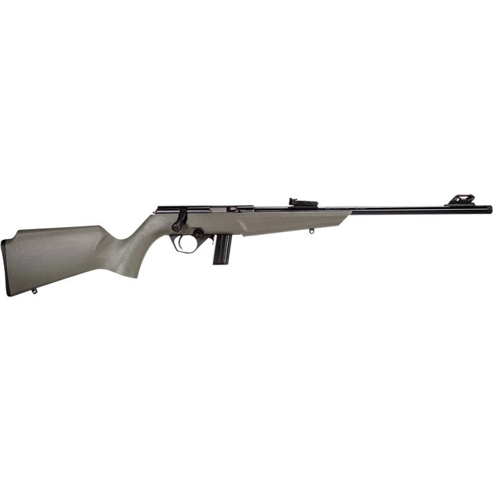 RossiRB22Compact 22 LR 10+1, 16" Matte Black Button Rifled Free Floating Steel Barrel, Matte Black Stainless Steel Receiver, OD Green Monte Carlo Stock, Right Hand