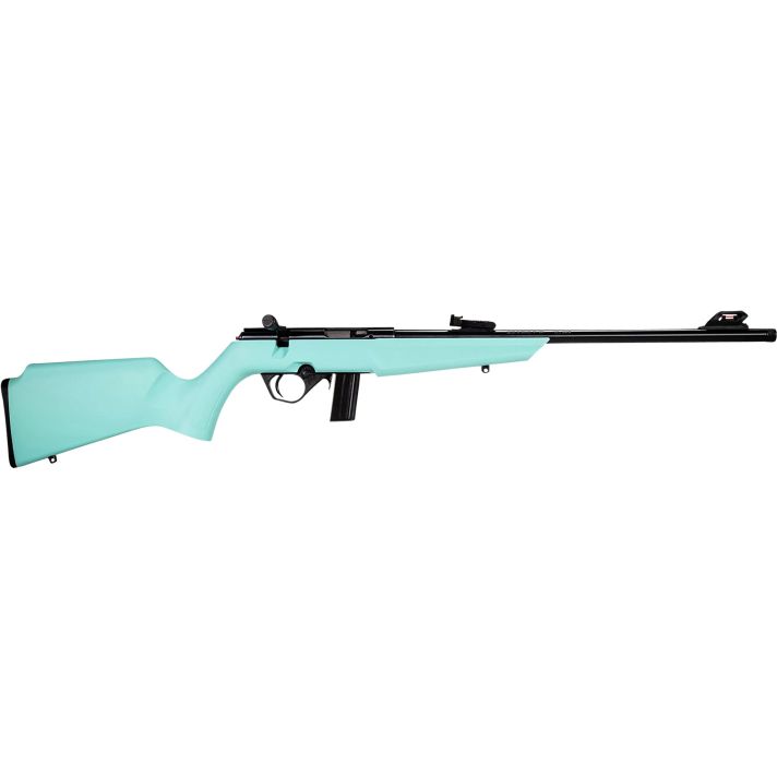 RossiRB22Compact 22 LR 10+1, 16" Matte Black Button Rifled Free Floating Steel Barrel, Matte Black Stainless Steel Receiver, Cyan Monte Carlo Stock, Right Hand