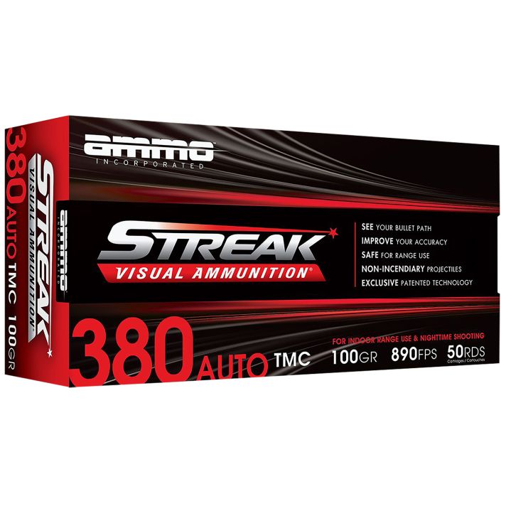 Ammo Inc 380100TMCSTRKRED50 Streak Visual (RED)380ACP 100gr Total Metal Case 50 Per Box/20 Case