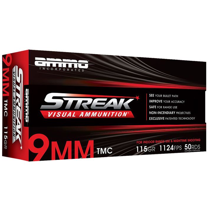Ammo Inc 9115TMCSTRKRED50 Streak Visual (RED)9mm Luger 115gr Total Metal Case 50 Per Box/20 Case