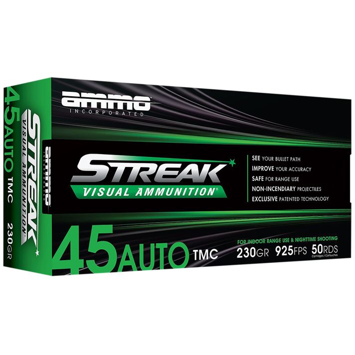 Ammo Inc 45230TMCSTRKGRN50 Streak Visual (GREEN)45ACP 230gr Total Metal Case 50 Per Box/20 Case