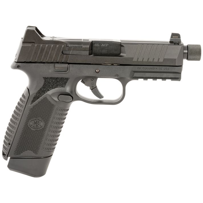 FN 66101385 545 Tactical 45 ACP 10+1 4.71" Black Target Crown/Threaded Steel Barrel, Black Optic Cut/Serrated Steel Slide & Polymer Frame w/Picatinny Rail,Ambidextrous