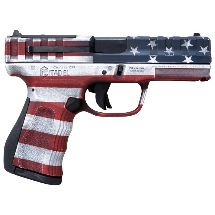 Citadel CITCP9USA Centurion CP9 Compact Frame 9mm Luger 14+1, 4" Black Steel Barrel, American Flag Cerakote Optic Ready/Serrated Steel Slide, Polymer Frame & Grip