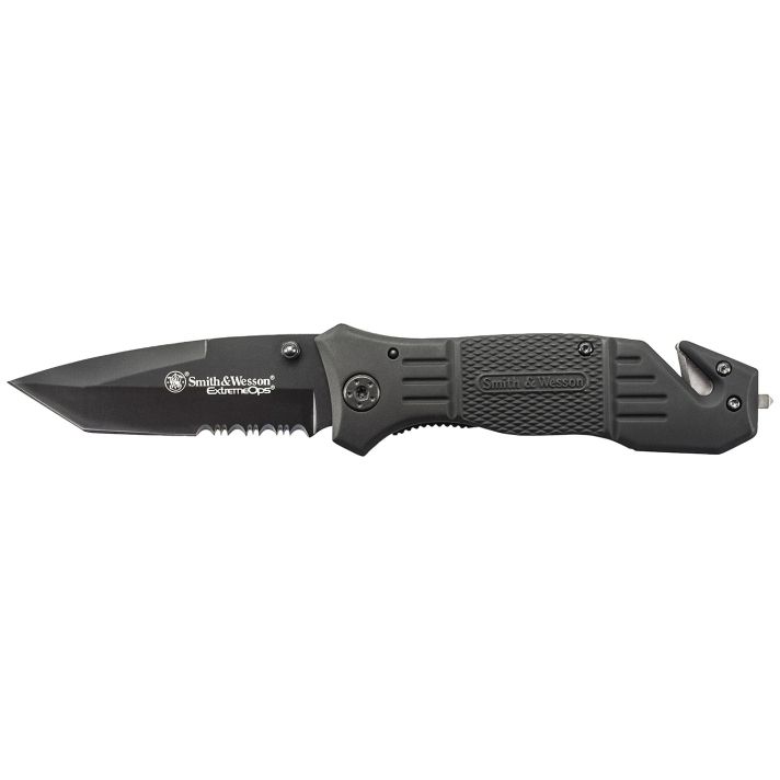 Smith & Wesson Knives SWFR2SCP Extreme Ops3.30" Folding Tanto Part Serrated Stainless Steel Blade 4.70" Black Includes Pocket Clip