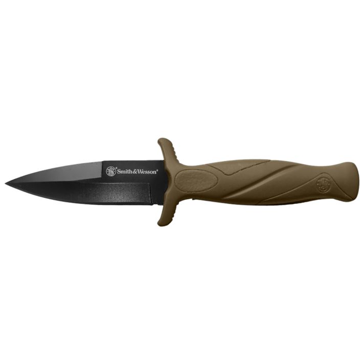 Smith & Wesson Knives 1100073 H.R.T. Flase Edge 2.75" Fixed Plain Black Oxide Stainless Steel Blade Flat Dark Earth Rubber Handle Includes Sheath