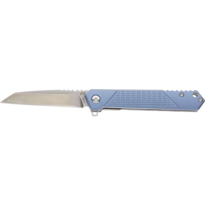 Schrade 1159320 InertEDC 3.25" Folding Wharncliffe Part Serrated Satin AUS-10A SS Blade, 4.25" Blue Aluminum Handle