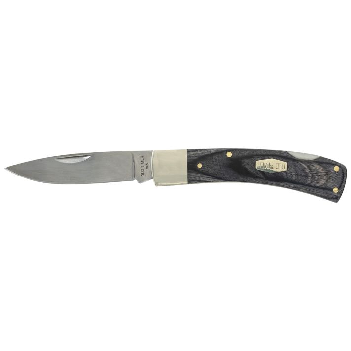 Old Timer 1135989 Heritage Series Bruin 50th Anniversary 2.80" Drop Point Plain D2 Steel Blade 3.70" Black Wood Laminate Handle
