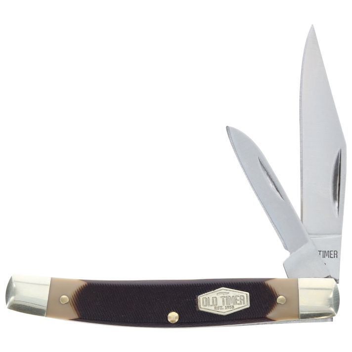 Old Timer 1179231 Middleman Jack 2.50" 1.70" Folding Clip/Sheepsfoot Plain Stainless Steel Blade Black/Tan Sawcut Bone Handle