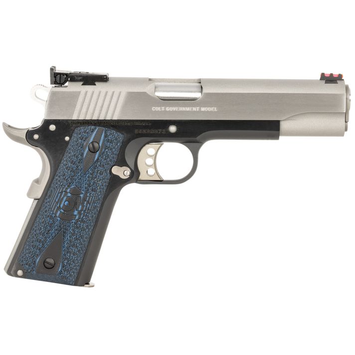 Colt Mfg O5970GCLTT Gold Cup Lite 45 ACP 8+1 5" Stainless National Match Barrel, Brushed Stainless Serrated Slide, Black/Stainless Stainless Steel Frame w/Beavertail, Blue Scalloped Checkered G10 Grip