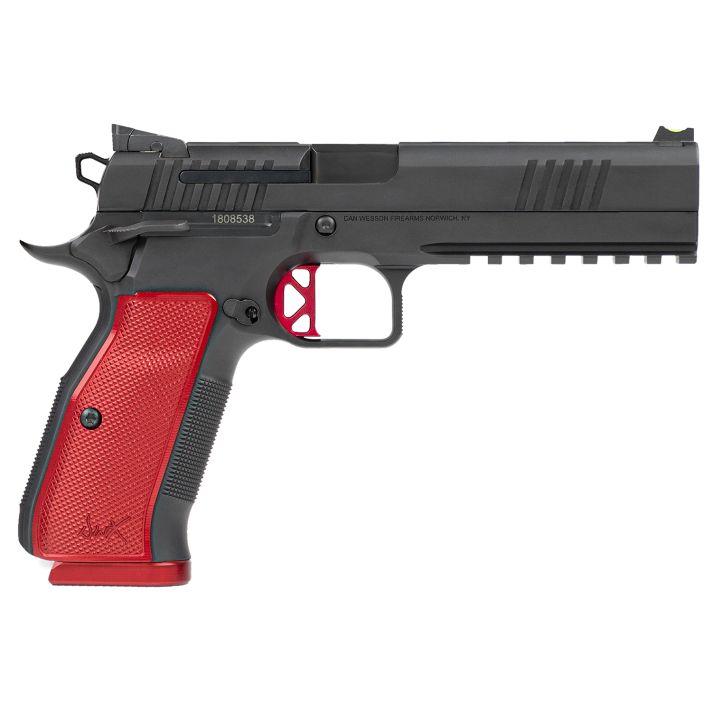 Dan Wesson 92001 DWX9mm Luger 19+1, 4.95" Black Steel Barrel, Black Duty Serrated Stainless Steel Slide, Black Steel Frame w/Beavertail & Picatinny Rail, Red Checkered Aluminum Grip Ambidextrous