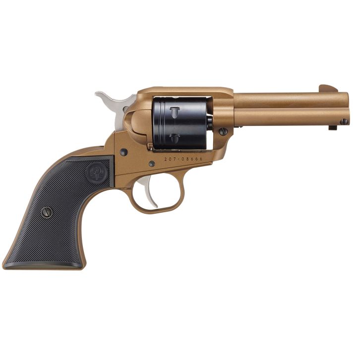 Ruger 2054 Wrangler22 LR 6 Shot 3.75" Burnt Bronze Cerakote Steel Barrel, Burnt Bronze Cerakote Aluminum Frame, Black Cylinder, Black Checkered Polymer Grip, Transfer Bar Safety, Exposed Hammer