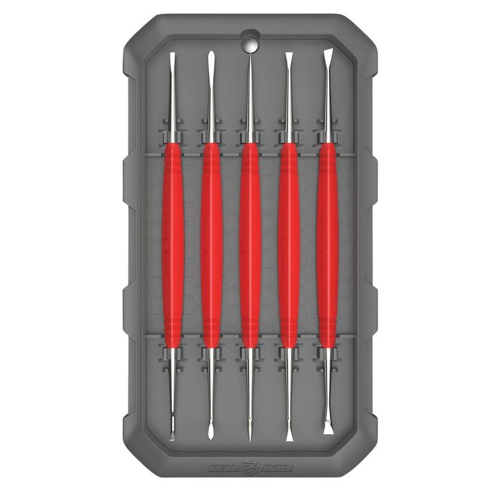 Real Avid AVAGSPS Accu-Grip Steel PicksRed Rubber Overmold Handle 5 Pieces