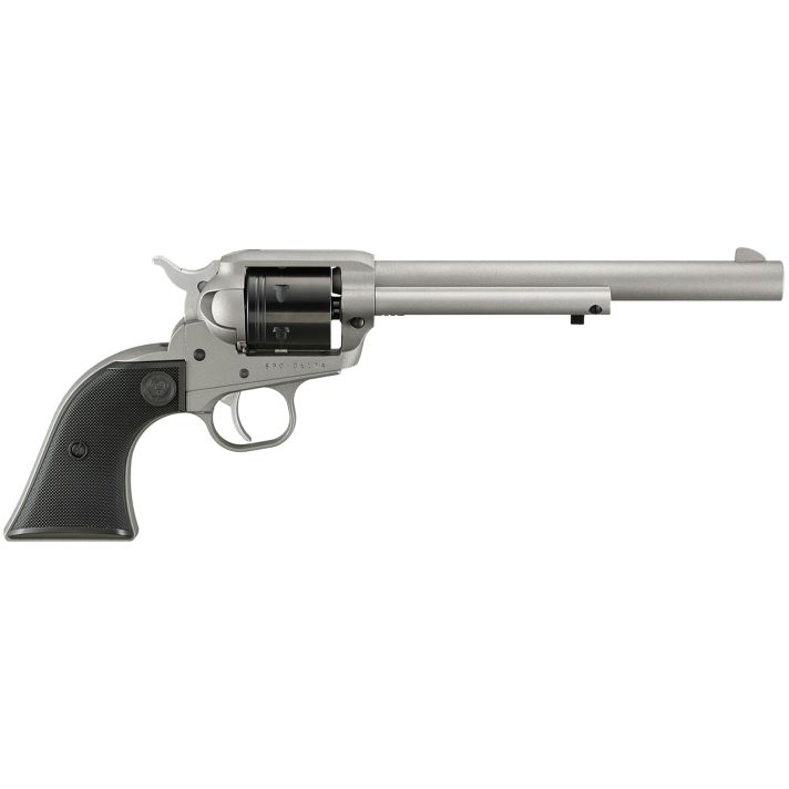 Ruger 2039 Wrangler22 LR 6 Shot 7.50" Silver Cerakote Steel Barrel, Silver Cerakote Aluminum Frame, Black Cerakote Cylinder, Black Checkered Polymer Grip, Transfer Bar Safety, Exposed Hammer