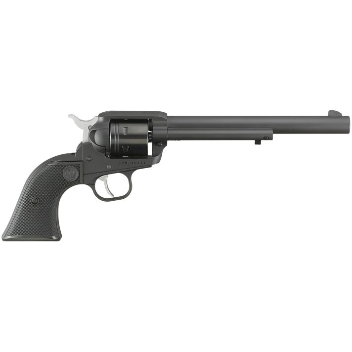 Ruger 2043 Wrangler22 LR 6 Shot 7.50" Black Cerakote Steel Barrel, Black Cerakote Aluminum Frame, Black Cylinder, Black Checkered Polymer Grip, Transfer Bar Safety, Exposed Hammer