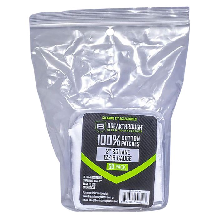 Breakthrough Clean BTCPS350 Square Cleaning Patches100% Cotton 50 Pack For 12-16 Guage