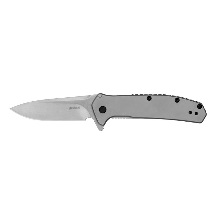 KershawOutcome2.80" Folding Clip Point Plain Stonewashed 8Cr13MoV SS Blade/Bead Blasted Stainless Steel Handle Includes Pocket Clip