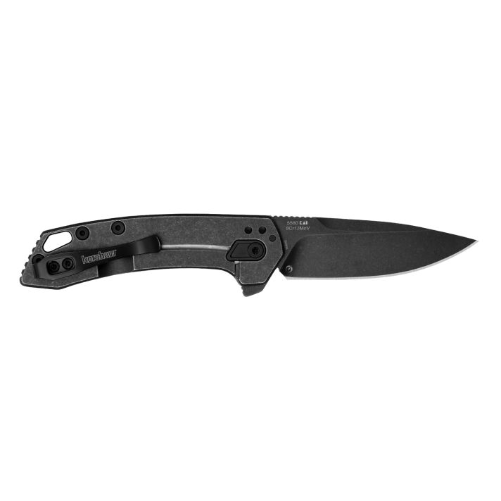 KershawRadar2.90" Folding Drop Point Plain Black Oxide Blackwash 8Cr13MoV SS Blade & Stainless Steel Handle Includes Pocket Clip