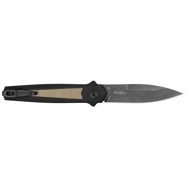 KershawLaunch 15 Full Size 3.50" Folding Spear Point Plain Black Oxide Blackwash CPM MagnaCut Steel Blade/Black Anodized w/Tan Canvas Aluminum w/Micarta Inserts Handle Includes Pocket Clip