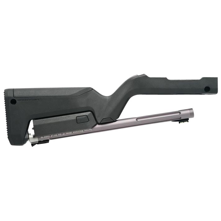 Tactical Solutions TDCGMGBBLK X-Ring Takedown Barrel and Stock Combo 22 LR 16.50" Gunmetal Gray Fluted & Threaded with Fiber Optic Sight, Black Magpul Backpacker Stock Fits Ruger 10/22 Takedown