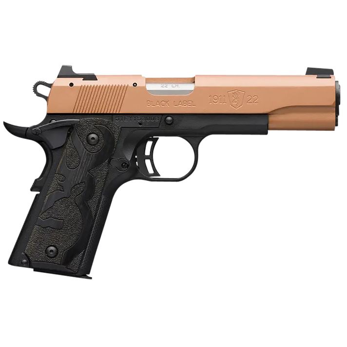 Browning 051895490 1911-22 Black Label Full Size Frame 22 LR 10+1, 4.25" Matte Stainless Steel Barrel, Copper Cerakote Serrated Slide, Matte Black Polymer Frame w/Beavertail, Black Laminate Wood Grip
