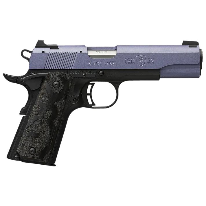 Browning 051893490 1911 Black Label Full Size Frame 22 LR 10+1, 4.25" Matte Stainless Steel Barrel, Crushed Orchid Cerakote Serrated Slide, Matte Black Polymer Frame w/Beavertail