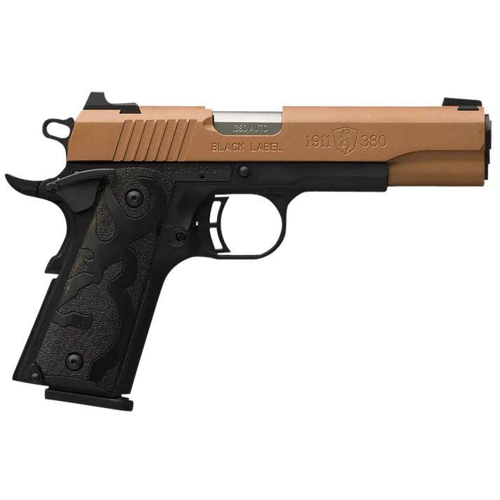 Browning 051987492 1911-380 Black Label Full Size Frame 380 ACP 8+1, 4.25" Matte Stainless Steel Barrel, Copper Cerakote Serrated Stainless Steel Slide, Matte Black Polymer Frame w/Beavertail