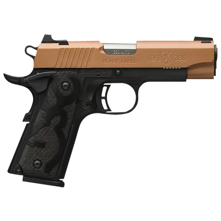 Browning 051988492 1911-380 Black Label Compact Frame 380 ACP 8+1, 3.63" Matte Stainless Steel Barrel, Copper Cerakote Serrated Stainless Steel Slide, Matte Black Polymer Frame w/Beavertail