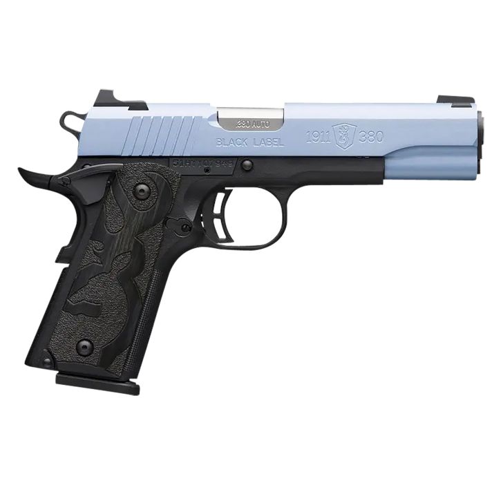Browning 051989492 1911-380 Black Label Full Size Frame 380 ACP 8+1, 4.25" Matte Stainless Steel Barrel, Polar Blue Cerakote Serrated Aluminum Slide, Matte Black Polymer Frame w/Beavertail