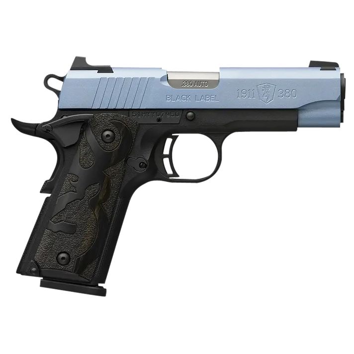 Browning 051990492 1911-380 Black Label Compact Frame 380 ACP 8+1, 3.63" Matte Stainless Steel Barrel, Polar Blue Cerakote Serrated Stainless Steel Slide, Matte Black Polymer Frame w/Beavertail