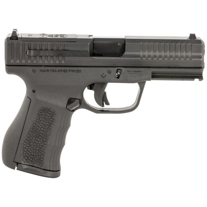 FMK FMKG49BSS G39mm Luger 14+1 4" Stainless Steel Barrel, Black Optic Cut/Serrated Carbon Steel Slide, Black Polymer Frame w/Picatinny Rail, Black Backstrap Grip