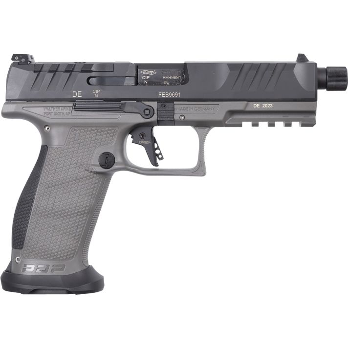 Walther Arms 2877503 PDP Pro SD 9mm Luger 18+1 5.10" Threaded Barrel, Black Optic Cut/Serrated Slide, Tungsten Gray Polymer Frame with Pic. Rail, Performance Duty Grip, Flared Magwell