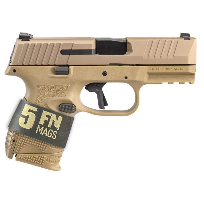 FN 66101643 509C Bundle 9mm Luger 24+1, 3.70" Black Recessed Crown Barrel, Flat Dark Earth PVD Serrated Steel Slide & Polymer Frame w/Picatinny Rail,Ambidextrous, 5 Magazines