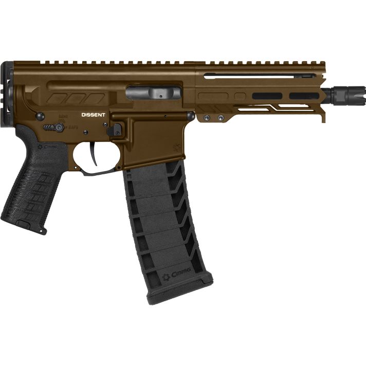 CMMG 94A6867MB Dissent MK4 9mm Luger 33+1 6.50", Midnight Bronze Rec, Picatinny Brace Adapter, 5.50" M-LOK Handguard, Left Side Charging Handle, Zeroed Linear Comp, Zeroed Drop-In Single Stage Trigger