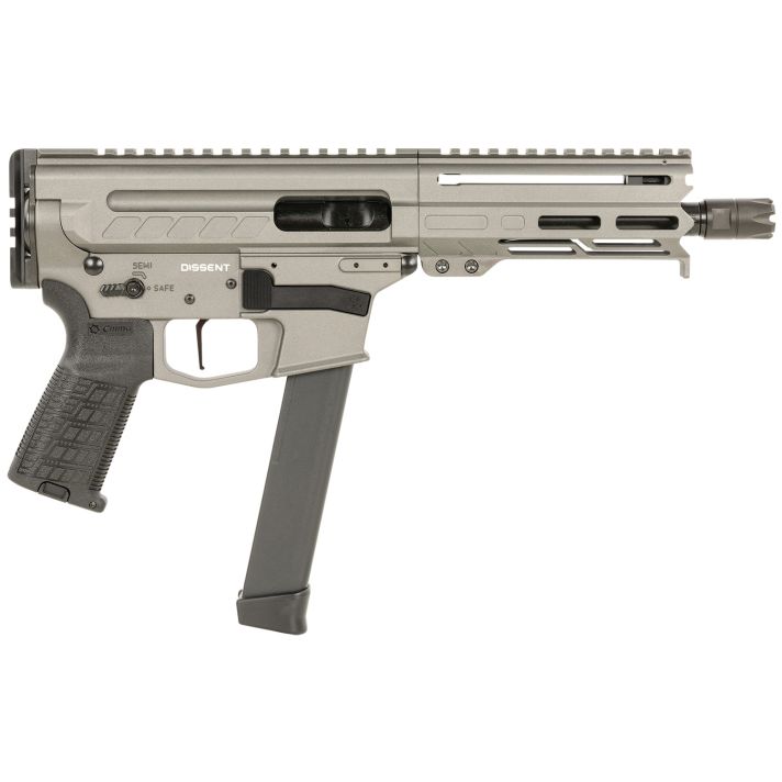 CMMG 99A68A2TNG Dissent MKGS 9mm Luger 33+1 6.50", Tungsten Gray Rec, Picatinny Brace Adapter, 5.50" M-LOK Handguard, Left Side Charging Handle, Zeroed Linear Comp, TriggerTech Trigger