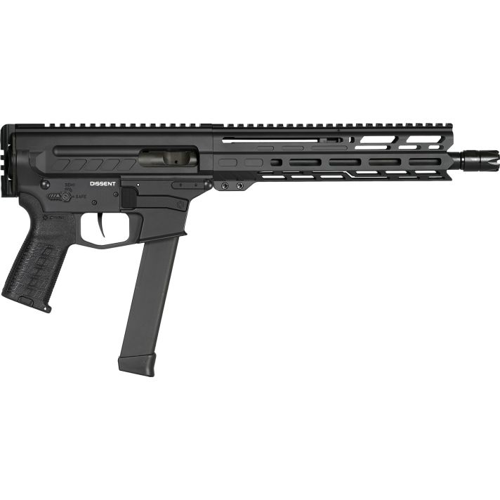 CMMG 99A806DAB Dissent MKGS 9mm Luger 33+1 10.50", Black, Picatinny Brace Adapter, 5.50" M-LOK Handguard, Left Side Charging Handle, Zeroed Linear Comp, Zeroed Drop-In Single Stage Trigger