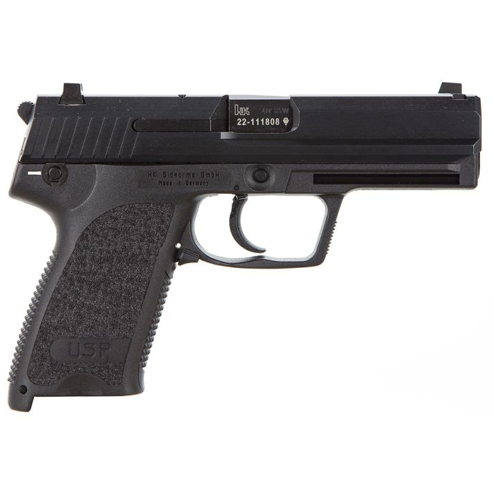 HK 81000314 USP V1 SA/DA 40 S&W Caliber with 4.25" Barrel, 13+1 Capacity, Overall Black Finish, Serrated Trigger Guard Frame, Serrated Steel Slide & Polymer Grip Includes 2 Mags