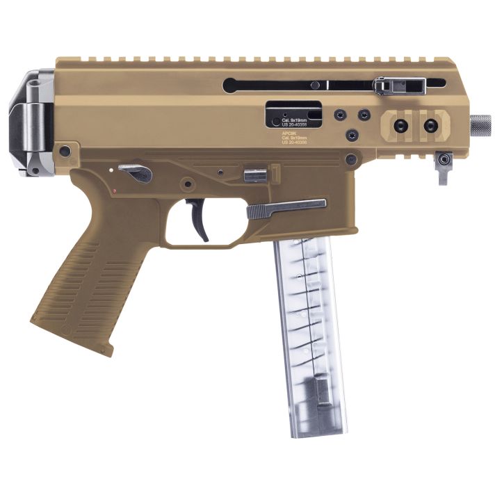 B&T Firearms BT36045CT APC9K Pro 9mm Luger 30+1 4.30" Black Threaded Barrel, M-LOK Handguard, Coyote Tan Aluminum Picatinny Rail Receiver, Coyote Tan Polymer Grips, Ambidextrous