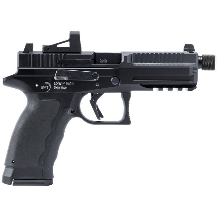 B&T Firearms BT490002 USW-P9mm Luger 17+1/19+1 4.30" Threaded, Black, Picatinny Rail Frame, Optic Cut Slide, Rubber Grip