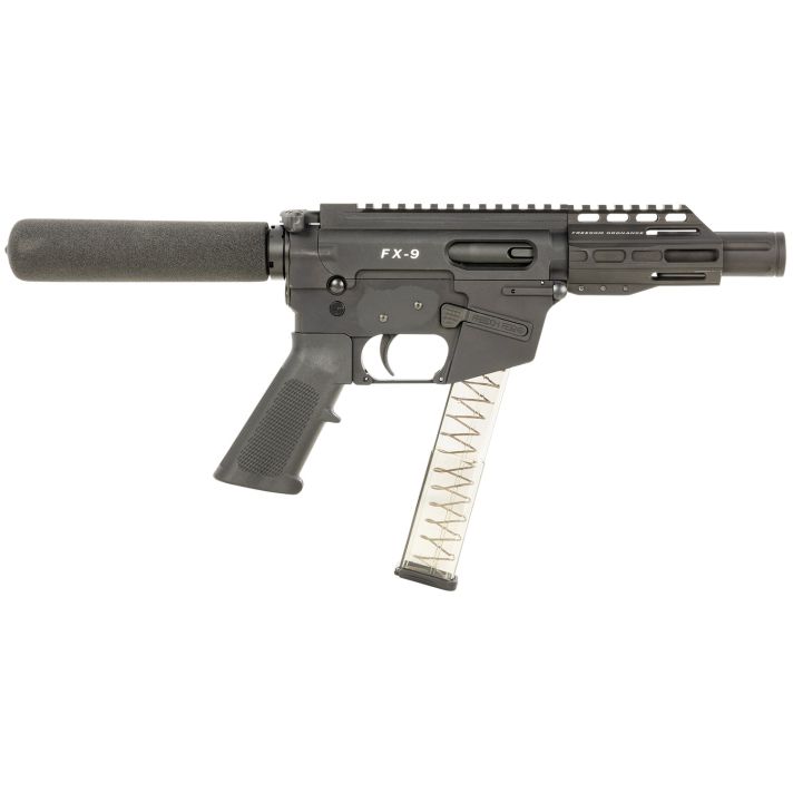 FREEDOM ORDNANCE FX9P4T FX-99mm Luger 32+1 4", Black, M-LOK Handguard, Padded Buffer Tube, A2 Grip, 3" Faux Suppressor, Includes Sling