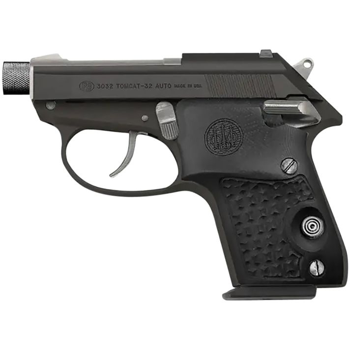 Beretta USA SPEC0696A 3032 Tomcat Silver Black Gorilla Micro-Compact 32 ACP 7+1, 2.90" Silver Steel Threaded Tip-Up Barrel, Matte Black Serrated Steel Slide, Black Aluminum Frame