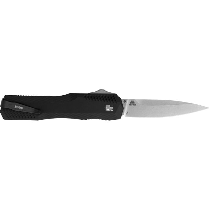 Kershaw 9000 Livewire3.30" OTF Spear Point Plain Stonewashed CPM 20V SS Blade/ Textured Black Anodized Aluminum Handle Includes Pocket Clip