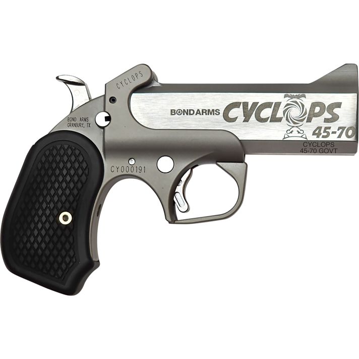Bond Arms BACY Cyclops45-70 Gov 1rd Shot 4.25" Stainless Stainless Steel Barrel Matte Stainless Black Extended B6 Resin Grips